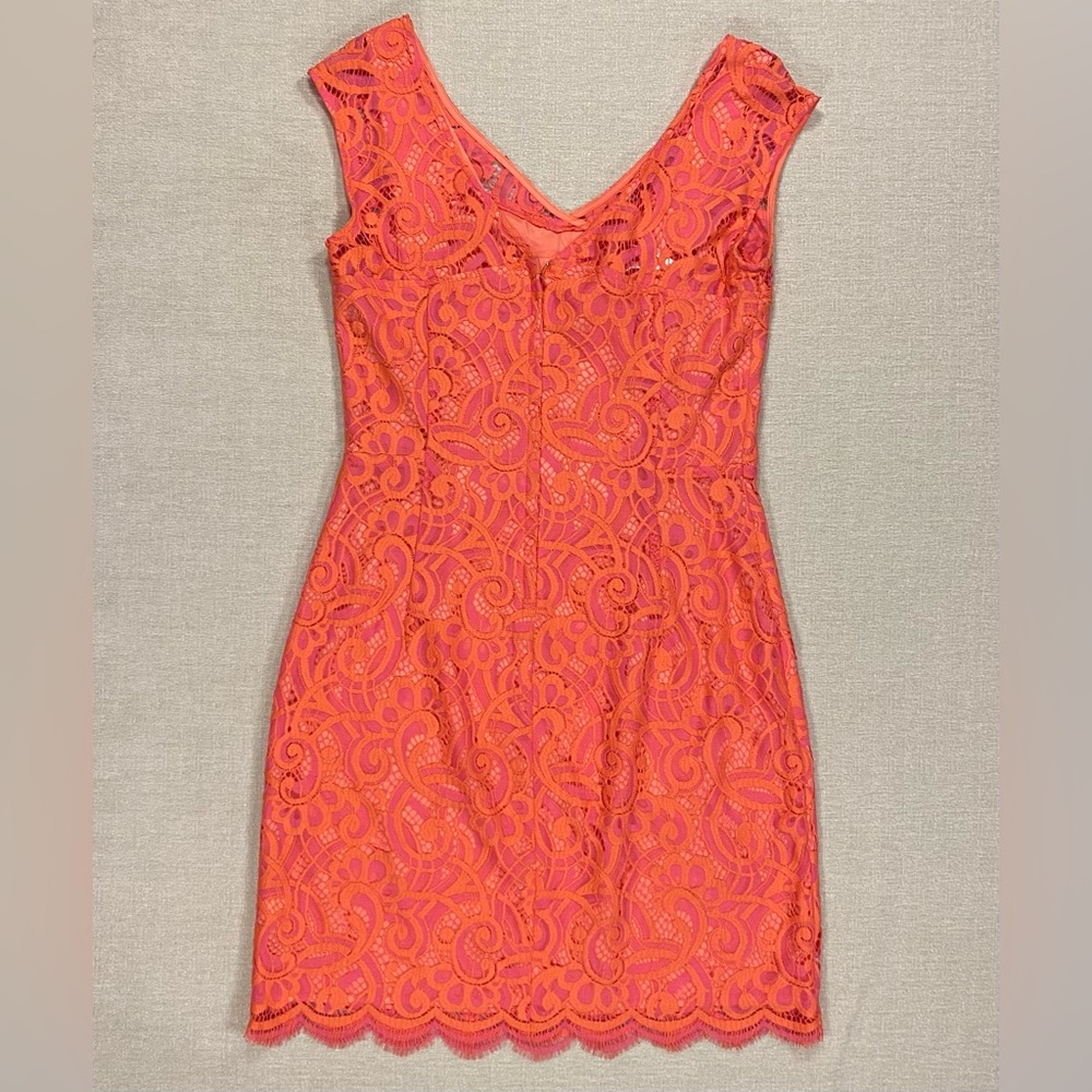 🪸 8 Lilly Pulitzer Rosaline Dress Lace Lined V Neck Pink and Orange Coral - Picture 3 of 11
